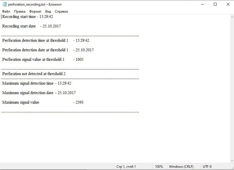 Broadband recording of a perforation event.